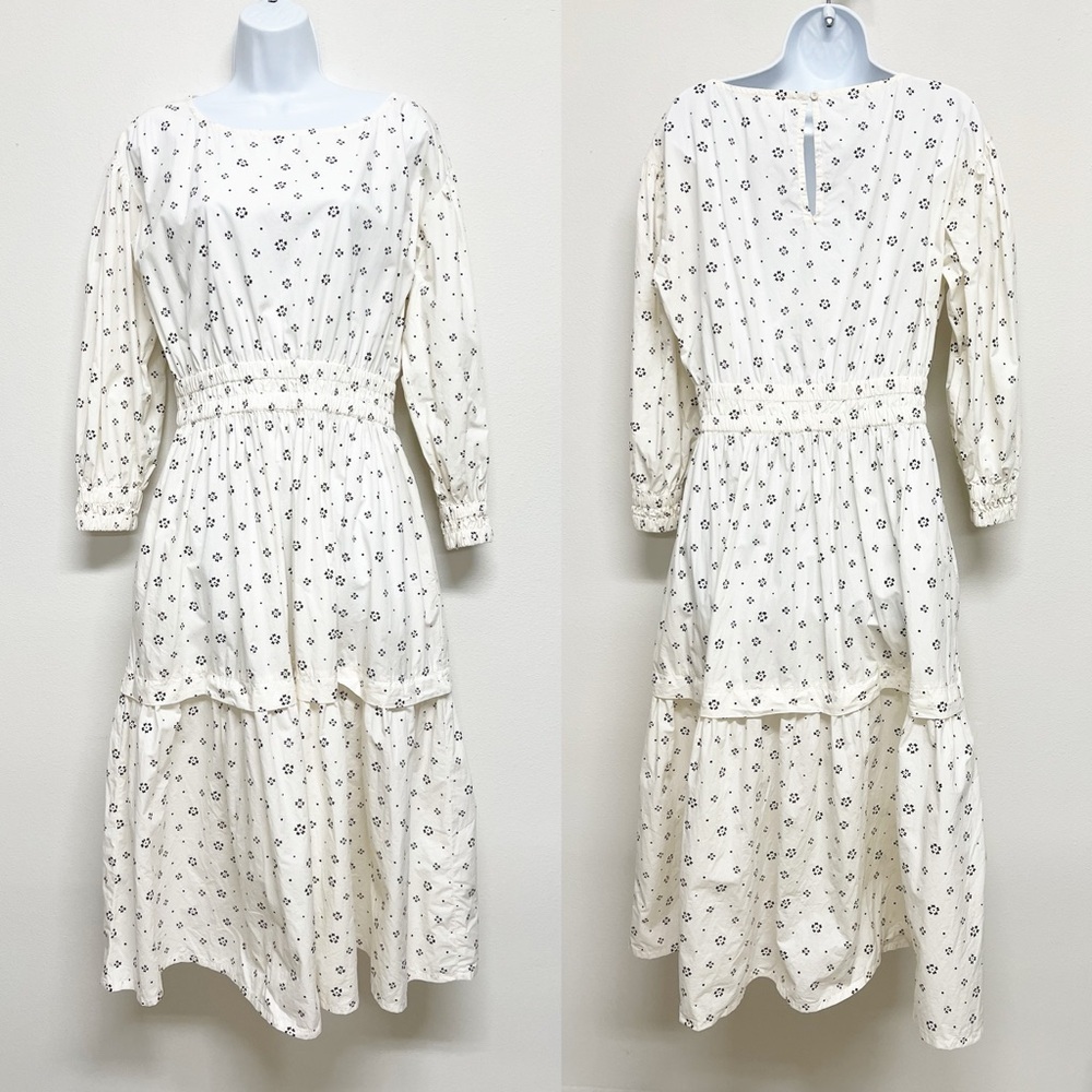 APiece Apart Womens Cream Black Estrella Floral Long Sleeve Tiered Maxi Dress